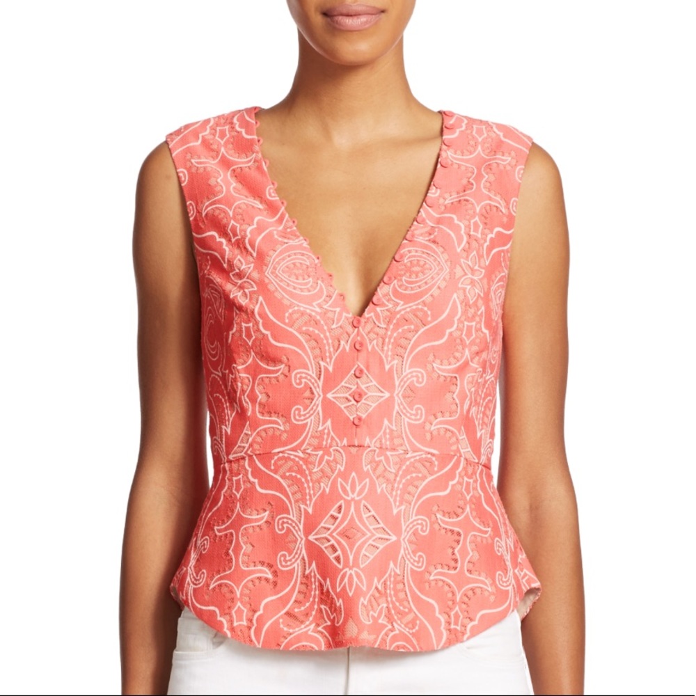 BCBGMaxAzria Rena Lace Peplum Tank Top - Pink